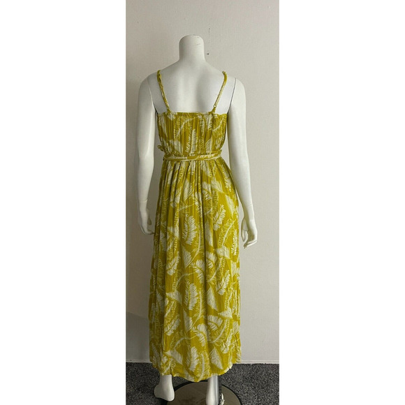 Sim & Sam XS Maxi Dress Mustard Yellow Palm Print Wrap Tie Waist Long Sleeveless - Picture 7 of 8
